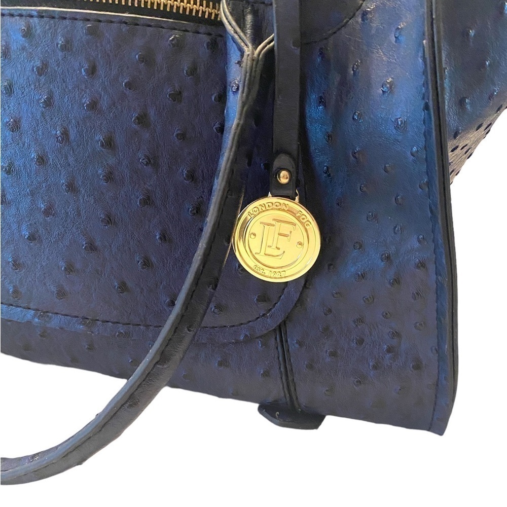 Blue Ostrich Pebbled Faux Leather Shoulder Bag with Gold Hardware - Picture 3 of 10